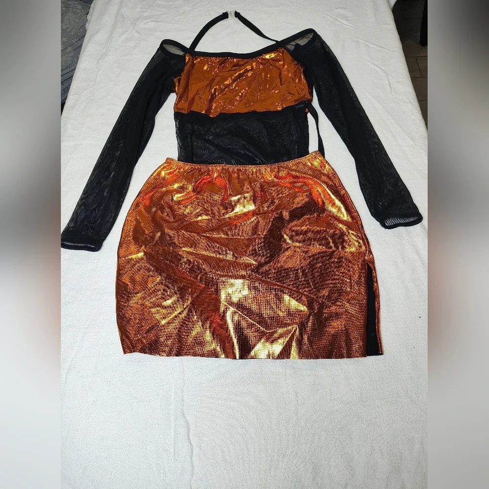 Kids' Black and Orange Shimmer Dance Costume
